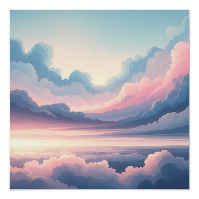 Póster Dreamy Cloudscape Horizon | Soft Pink and Blue Sky (Frente)