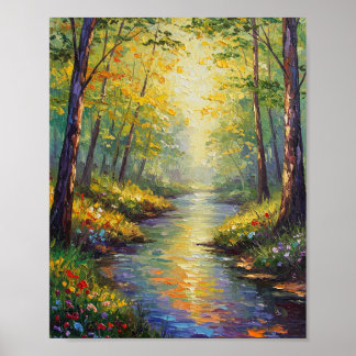 Poster Dreamy Forest Stream | Impressionist Style