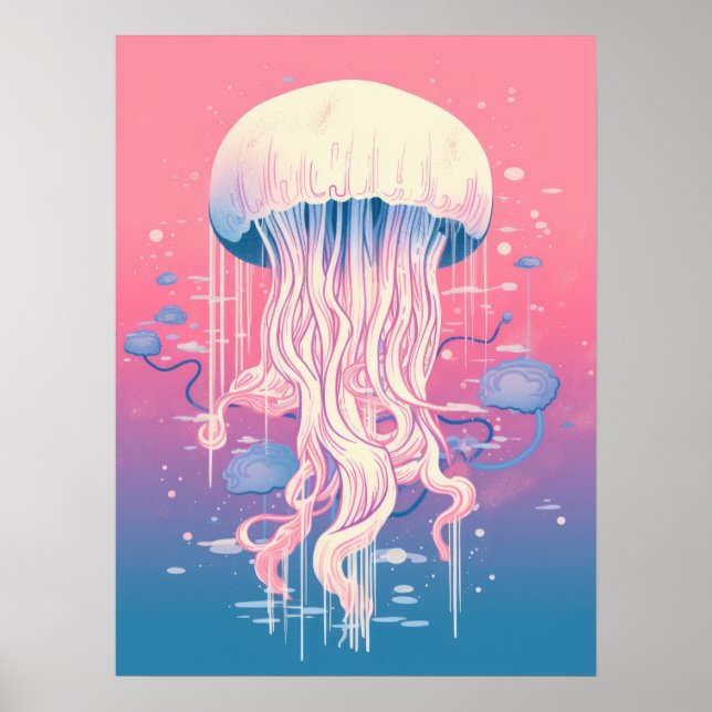 Poster Dreamy Jellyfish nas Matizes do Oceano (Frente)