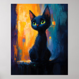 Poster Dreamy Kitten, Black Cat Painting