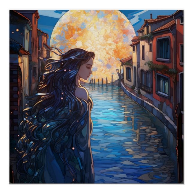 Póster Dreamy Moonlit Canal – Glossy Art Poster (Frente)