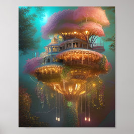 Poster Dreamy Pink Treehouse Arte Digital