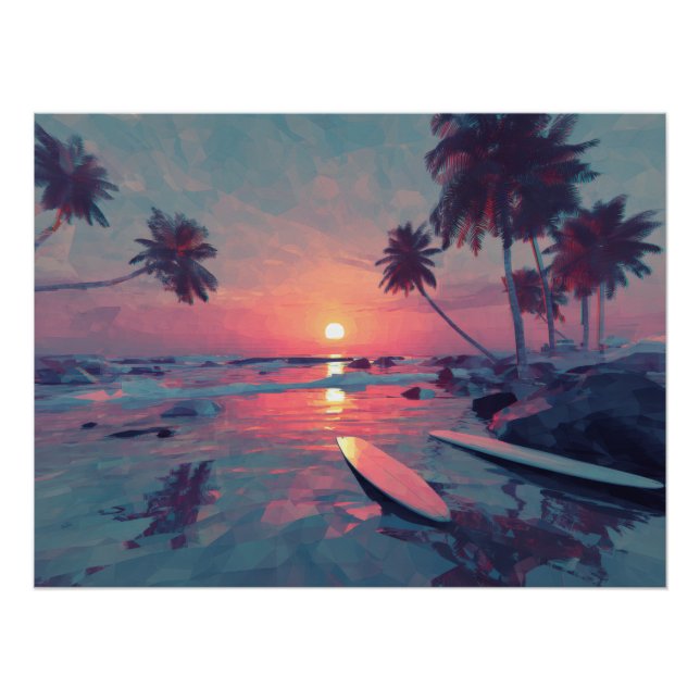 Póster Dreamy Retro Sunset Island Art (Frente)