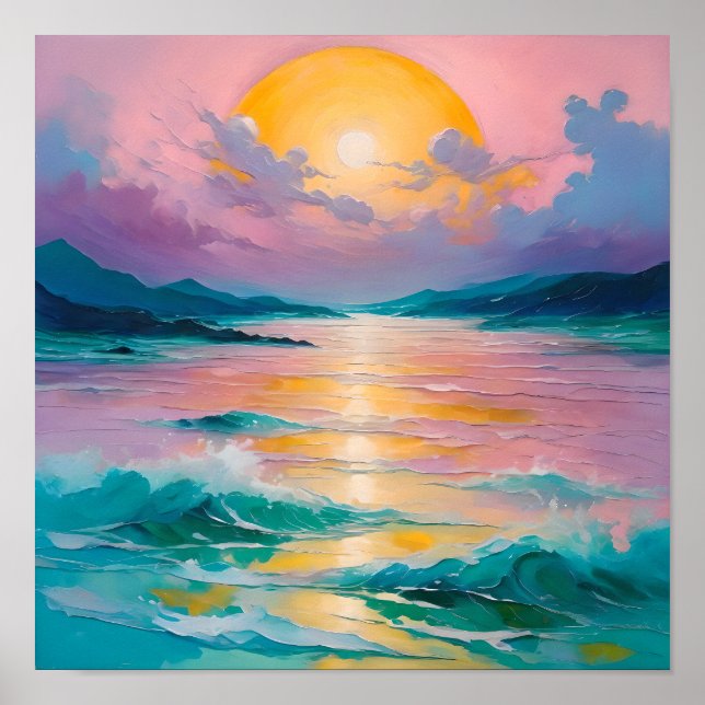 Poster Dreamy Sunset Over Ocean Waves – Pastel Seascape P (Frente)