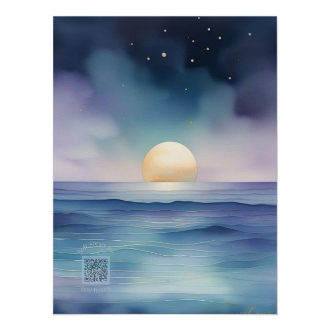 Póster Dreamy Watercolor Ocean at Twilight Nursery Wall (Frente)