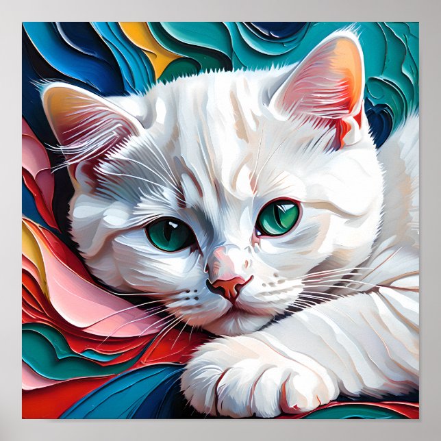 Poster Dreamy White Kitten – Soft Pastel Abstract Cat Art (Frente)