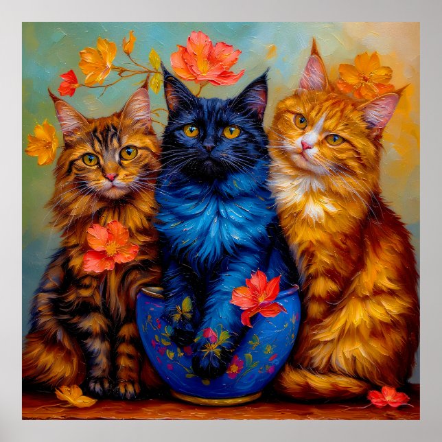 Poster Drei Maine-Coon-Gefährten Portrait (Frente)