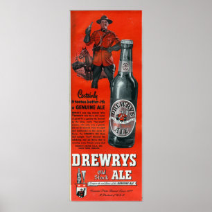 POSTER DREWRYY VELHO STOCK ALE-VINTAGE CANADIAN BEER POST