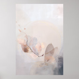 Poster Dried Eucalyptus Leaves Gold Circle Minimal Art