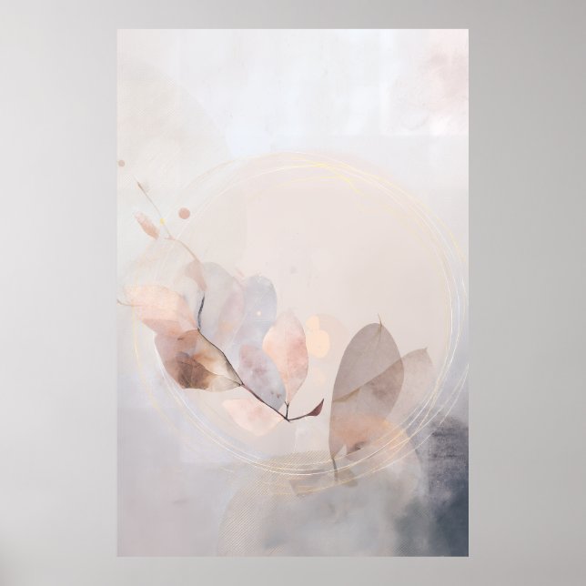 Poster Dried Eucalyptus Leaves Gold Circle Minimal Art (Frente)