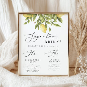 Poster Drinks de Assinatura de Casamento com Limão-Medite