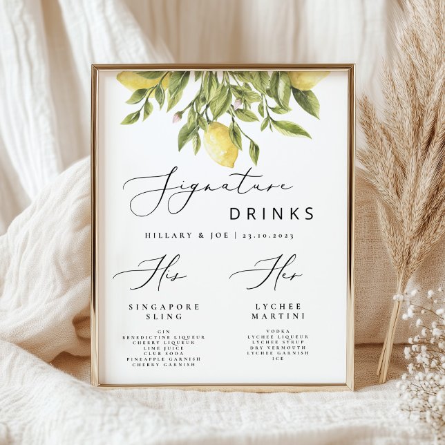 Poster Drinks de Assinatura de Casamento com Limão-Medite (Criador carregado)