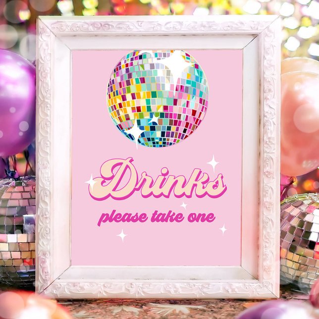 Poster Drinks Table Disco Ball Retro Groovy Birthday (Criador carregado)