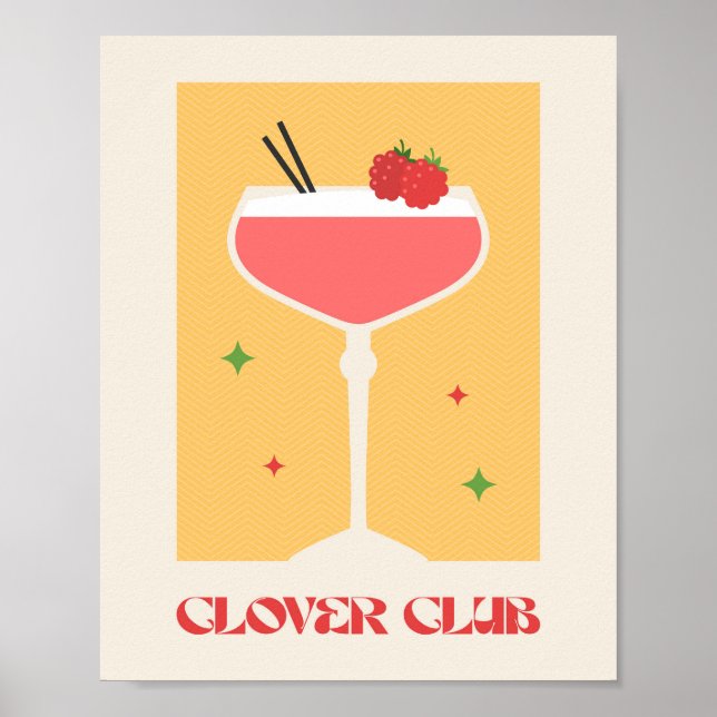 Poster drinque Cocktail art Clover Club (Frente)