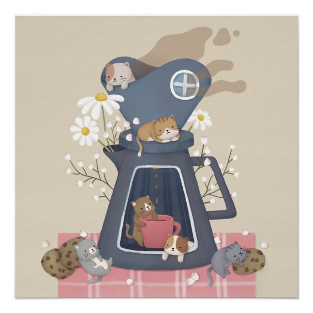 Póster Dripper e Kittens de Café Pour-over (Frente)