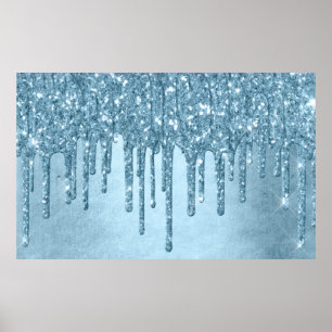Poster Dripping Ice Blue Glitter Glam Metallic Sparkle