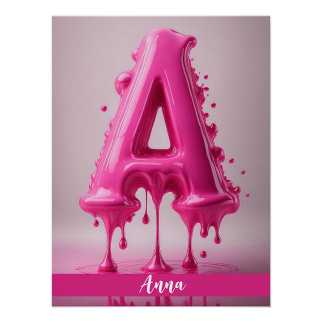 Póster Dripping Pink Letter A - Customizable Name Poster  (Frente)