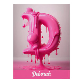 Póster Dripping Pink Letter D - Customizable Name Poster