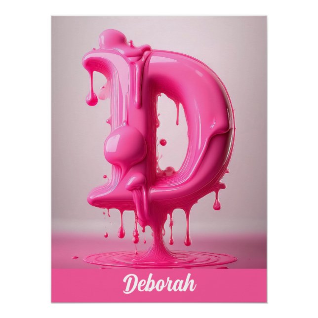 Póster Dripping Pink Letter D - Customizable Name Poster  (Frente)