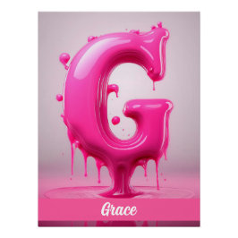 Póster Dripping Pink Letter G - Customizable Name Poster