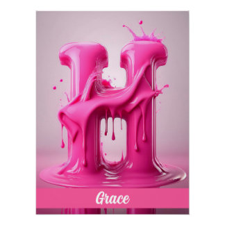 Póster Dripping Pink Letter H - Customizable Name Poster
