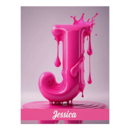 Póster Dripping Pink Letter J - Customizable Name Poster