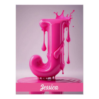 Póster Dripping Pink Letter J - Customizable Name Poster