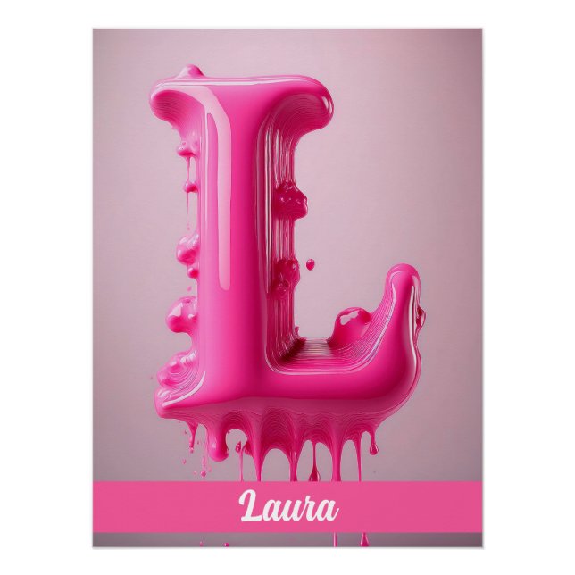 Póster Dripping Pink Letter L - Customizable Name Poster  (Frente)