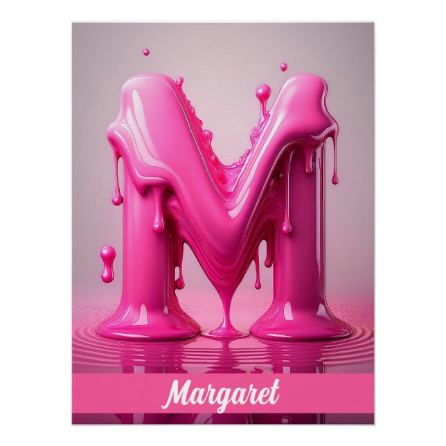 Póster Dripping Pink Letter M - Customizable Name Poster  (Frente)