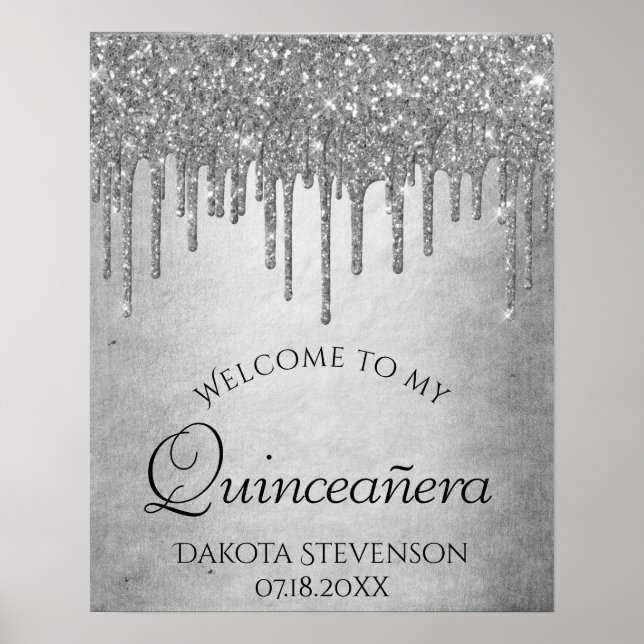 Poster Dripping Silver Glitter | Sparkle Quinceanera (Frente)
