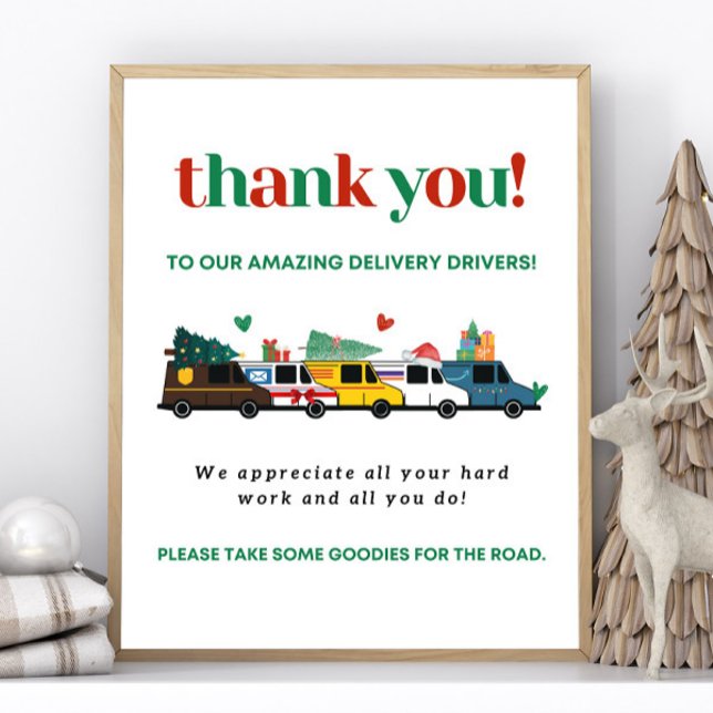 Poster Driver de Entrega de Natal Imprimível Obrigado por (Printable Instant Download or Shipped to your home.)