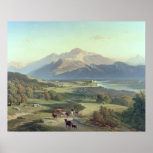 Poster Drover on Horseback with his Cattle in a Mountaino