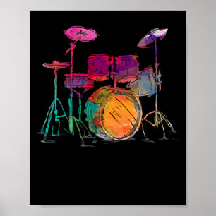 Poster Drummer Conjunto do Drum do Estilo de Cor da Água