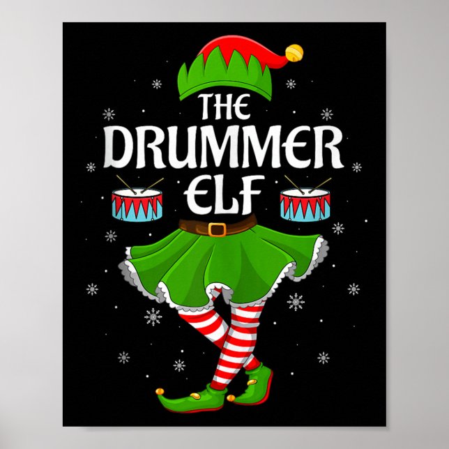Poster Drummer Elf Christmas Family Girls Women Elf Squad (Frente)