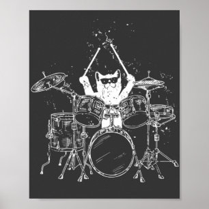 Poster Drummer Gato Tocando Tambores