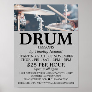 Poster Drummer, Lições De Tambor Publicidade