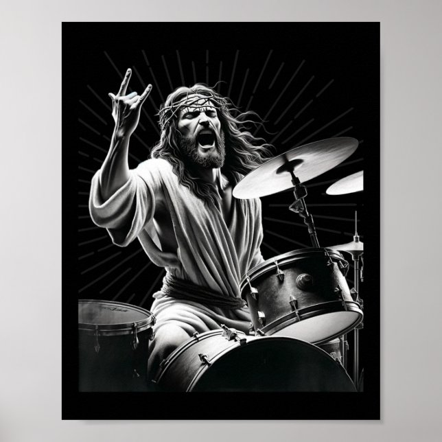 Poster Drummer Rock Jesus Batendo (Frente)