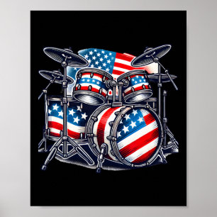 Poster Drumset de Drumset de Bandeira Americano Drummer P