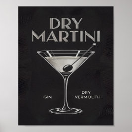 Poster Dry Martini Cocktail Gin Vermouth Elegant Black