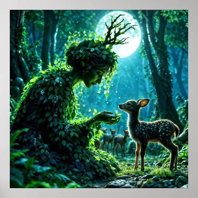 Poster Dryad queen of the enchanted forest at night art (Frente)