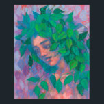 Poster Dryad Tree Spirit Green deixa surreal fantasia de<br><div class="desc">Poster com pintura colorida de fantasia, espírito de árvore florestal - dryad. Linda mulher com pássaros verdes e violetas deixa como seu cabelo. Fantasia / arte surreal, retrato imaginário. Pintura de Pastel, pastéis macios em papel, 43 x 49 cm, 2020 © Clipso-Callipso / Julia Khoroshikh www.clipsocallipso.art #clipsocallipso #fantasyart #imaginaryretrato #surreal...</div>