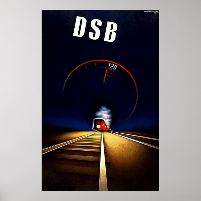 Poster DSB Danske Statsbaner Estado Dinamarquês Caminho d (Frente)