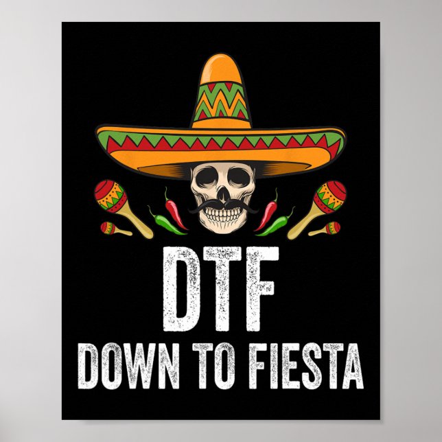 Poster Dtf Down To Festa Crânio Mexicano Engraçado Cinco  (Frente)