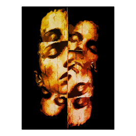 Póster Dualidade em Ouro – Retrato Moderno Abstrato