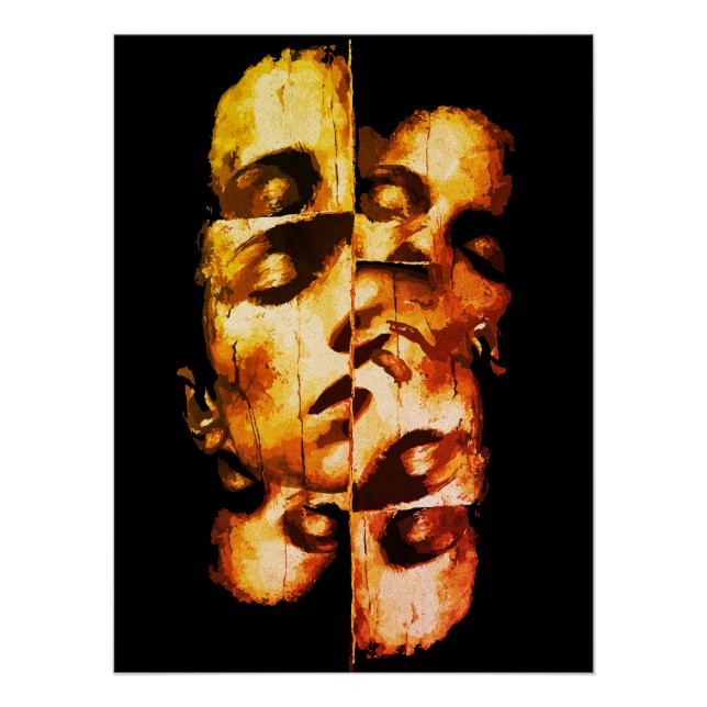 Póster Dualidade em Ouro – Retrato Moderno Abstrato (Frente)