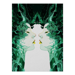 Póster Dualidade Etérea – Reflexo Surreal no Espelho