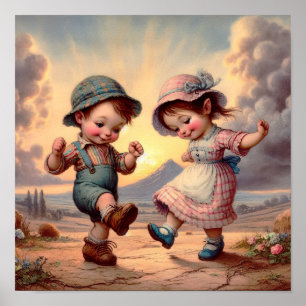 Poster Duas Adoráveis Vintage Munchkins Dançando