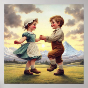 Poster Duas Adoráveis Vintage Munchkins Dançando