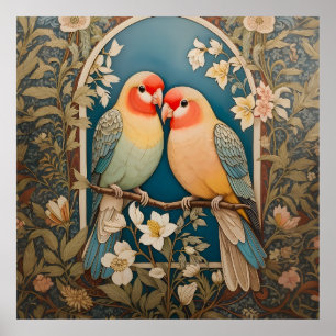 Poster Duas aves do mar Elegante Vintage Floral