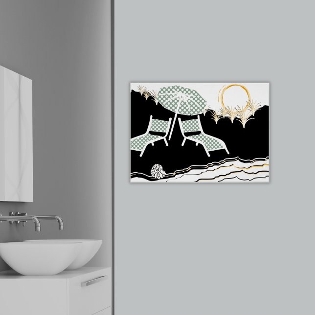 Poster Duas Bolinhas De Praia Ao Sunset (Two Polka Dot Beach Chairs At Sunset Poster)